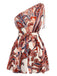 Rot 1970er Eine Schulter Bohemien Blumen Romper