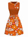 [Vorverkauf] Orange 1960er Boho Psychedelisch Blumen Gürtel Kleid