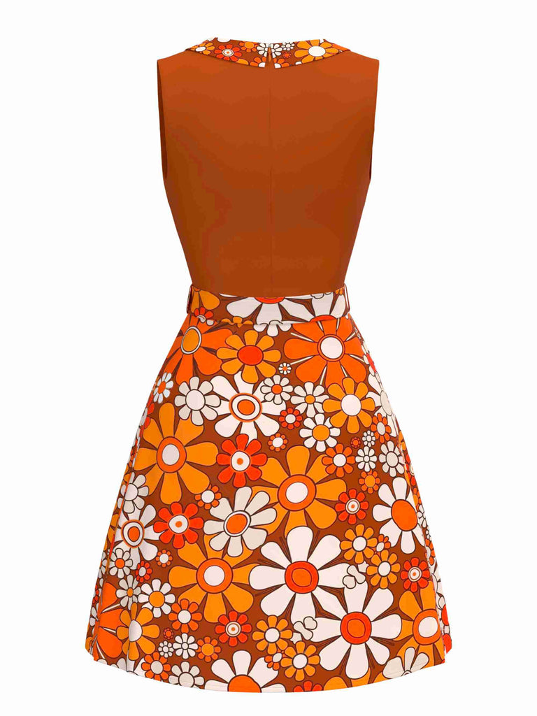 [Vorverkauf] Orange 1960er Boho Psychedelisch Blumen Gürtel Kleid