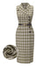 [Vorverkauf] Erbsengrün 1960er Revers Geknöpft Tartan Kleid