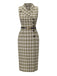 [Vorverkauf] Erbsengrün 1960er Revers Geknöpft Tartan Kleid