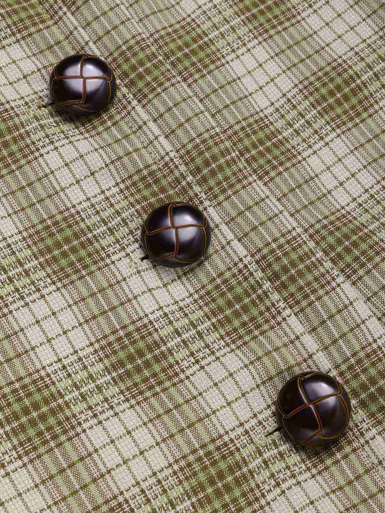 [Vorverkauf] Erbsengrün 1960er Revers Geknöpft Tartan Kleid