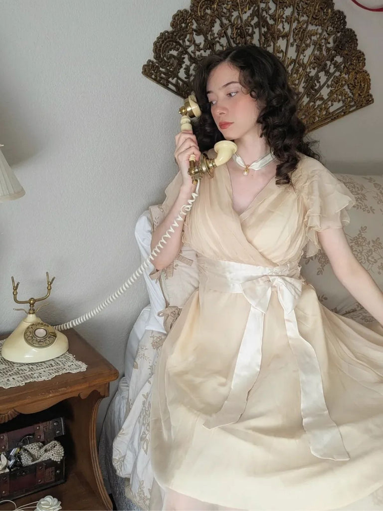 Sekt 1950er Satin Tüll Cocktail Kleid