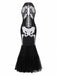 [Vorverkauf] Schwarz & Weiß 1930er Halter Schädel Netz Fischschwanz Kleid