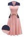 [Vorverkauf] Rosa 1940er Matrosenkragen Polka Dot Gürtel Kleid