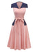 [Vorverkauf] Rosa 1940er Matrosenkragen Polka Dot Gürtel Kleid