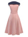[Vorverkauf] Rosa 1940er Matrosenkragen Polka Dot Gürtel Kleid