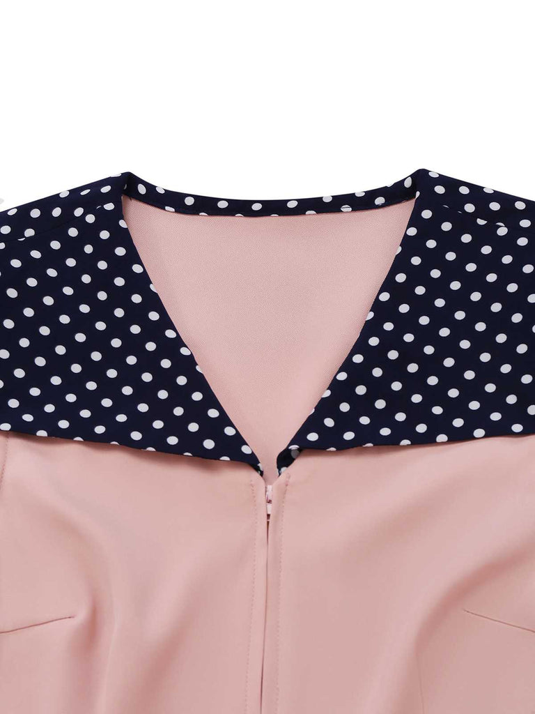[Vorverkauf] Rosa 1940er Matrosenkragen Polka Dot Gürtel Kleid
