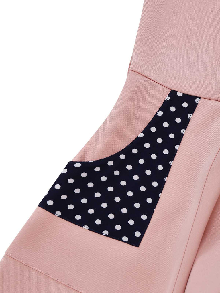 [Vorverkauf] Rosa 1940er Matrosenkragen Polka Dot Gürtel Kleid