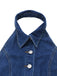 Blau 1930er Revers Ärmellos Weites Bein Denim Jumpsuit