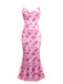 Rosa 1930er Rose Wasserfallausschnitt Fischschwanz Kleid