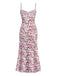 Weiß 1940er Kleine Blumen Rose Schlitz Slip Kleid