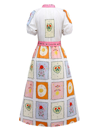 Multicolor 1930er Blumen Sonne Mond Gürtel Kleid