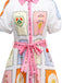 Multicolor 1930er Blumen Sonne Mond Gürtel Kleid