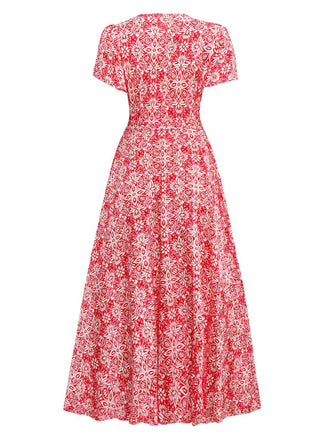 Rot 1940er Boho Blumen Wickel Kleid