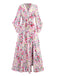 Rosa 1940er Volantärmel V-Ausschnitt Blumen Kleid