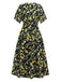 Gelb 1950er Zitrone V-Ausschnitt Gesmokt Chiffon Kleid