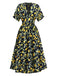 Gelb 1950er Zitrone V-Ausschnitt Gesmokt Chiffon Kleid