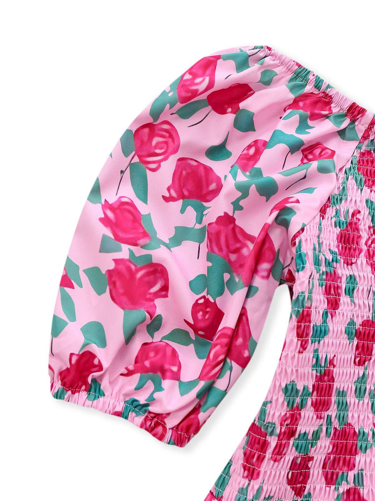 Rosa 1930er Rose Puffärmel Jumpsuit