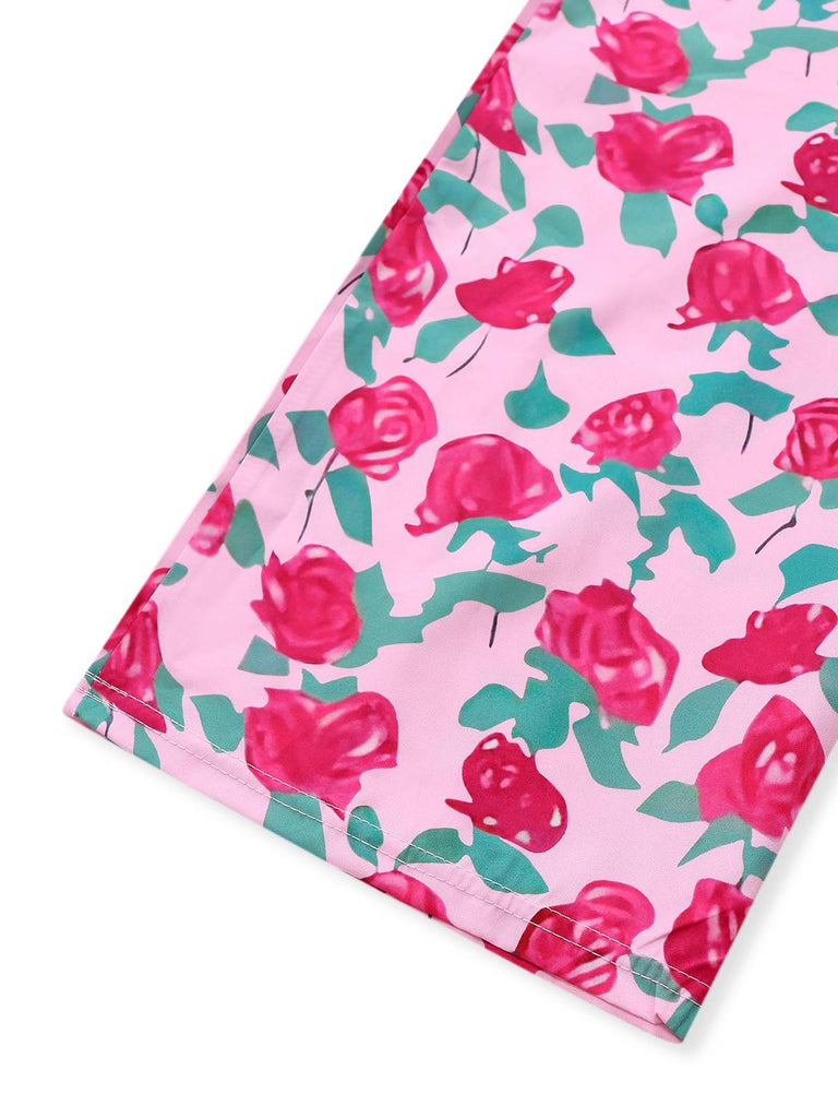 Rosa 1930er Rose Puffärmel Jumpsuit