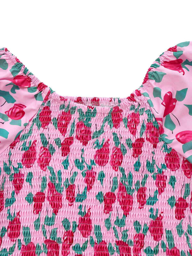 Rosa 1930er Rose Puffärmel Jumpsuit