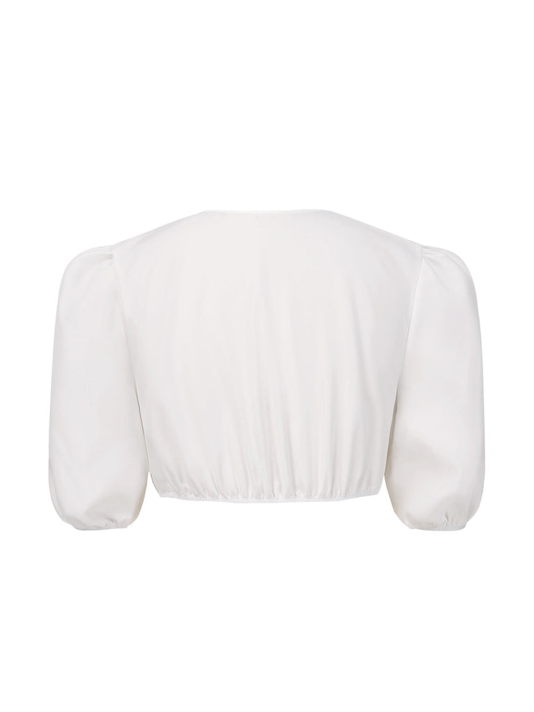 [Vorverkauf] Weiß 1950er Oktoberfest Gerüschtes Puffärmel Crop Top