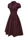 [Vorverkauf] Rot 1950er Plaid Revers Puffärmel Baumwolle Kleid