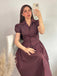 Rot 1950er Plaid Revers Puffärmel Baumwolle Kleid