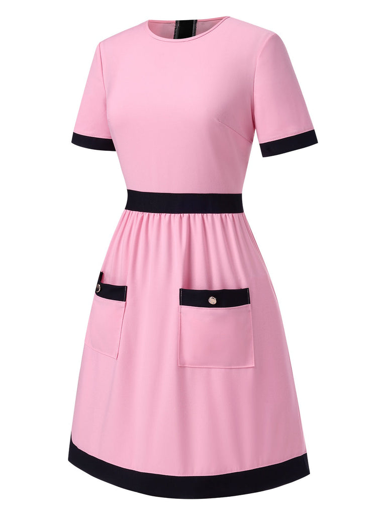 [Vorverkauf] Rosa 1960er Farbblock A-Linie Tasche Kleid