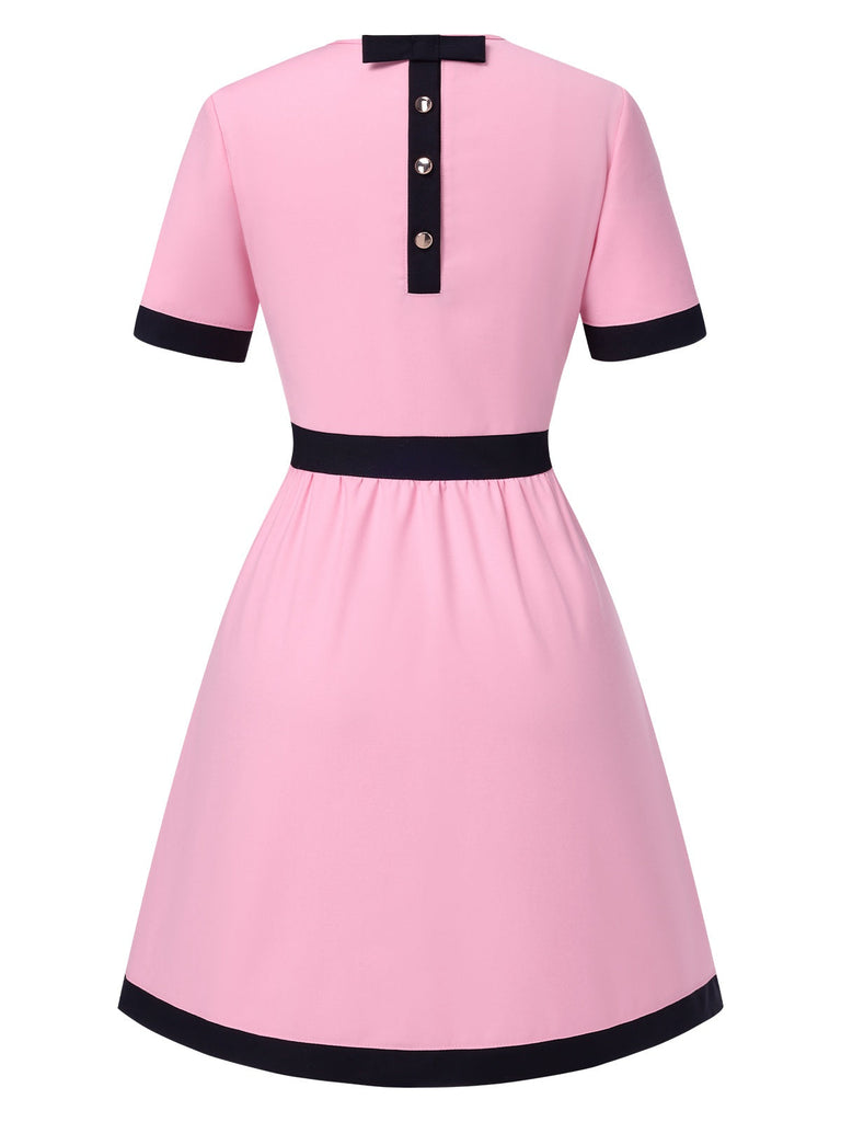 [Vorverkauf] Rosa 1960er Farbblock A-Linie Tasche Kleid