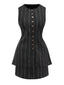 2PCS Schwarz 1960er Nadelstreifen Bleistift Rock Ärmellos Suit