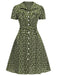 [Übergröße] Grün 1940er Revers Tasten Kleine Blumen Kleid
