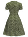 [Übergröße] Grün 1940er Revers Tasten Kleine Blumen Kleid
