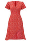 [Vorverkauf] [Übergröße] Rot 1940er Blumen V-Ausschnitt Tasten Kleid