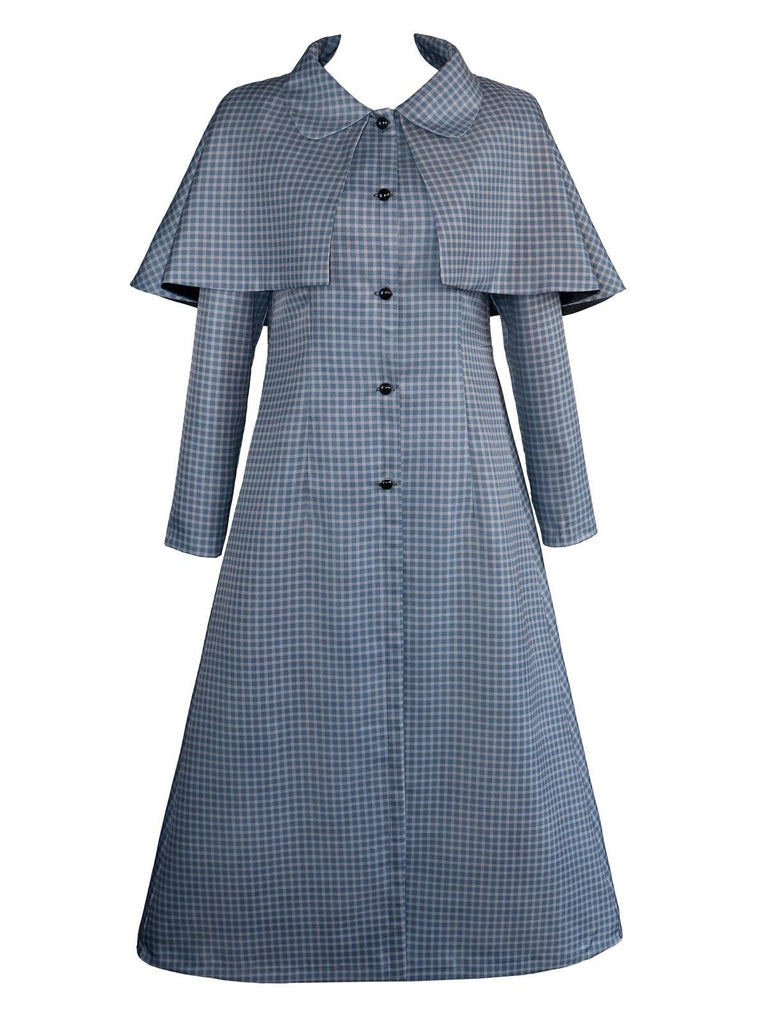 Blau 1940er Wednesday Plaid Cape Trench Mantel