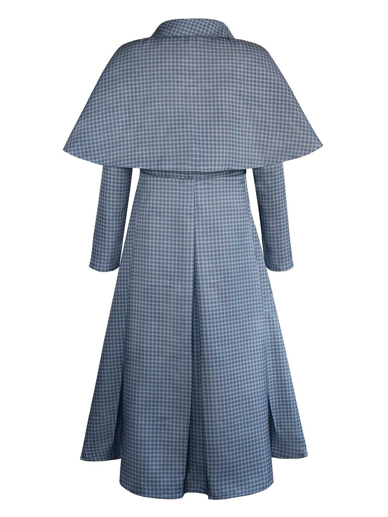 Blau 1940er Wednesday Plaid Cape Trench Mantel