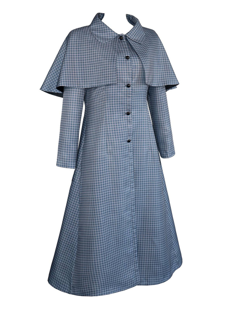 Blau 1940er Wednesday Plaid Cape Trench Mantel
