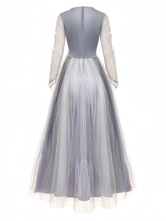 Grau 1930er Halloween Geisterbraut Netz Kleid