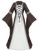 Khaki 1930er Halloween Mittelalterlich Glockenärmel Blumen Kleid