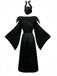 Schwarz 1930er Halloween Maleficent Fledermausärmel Kleid Set