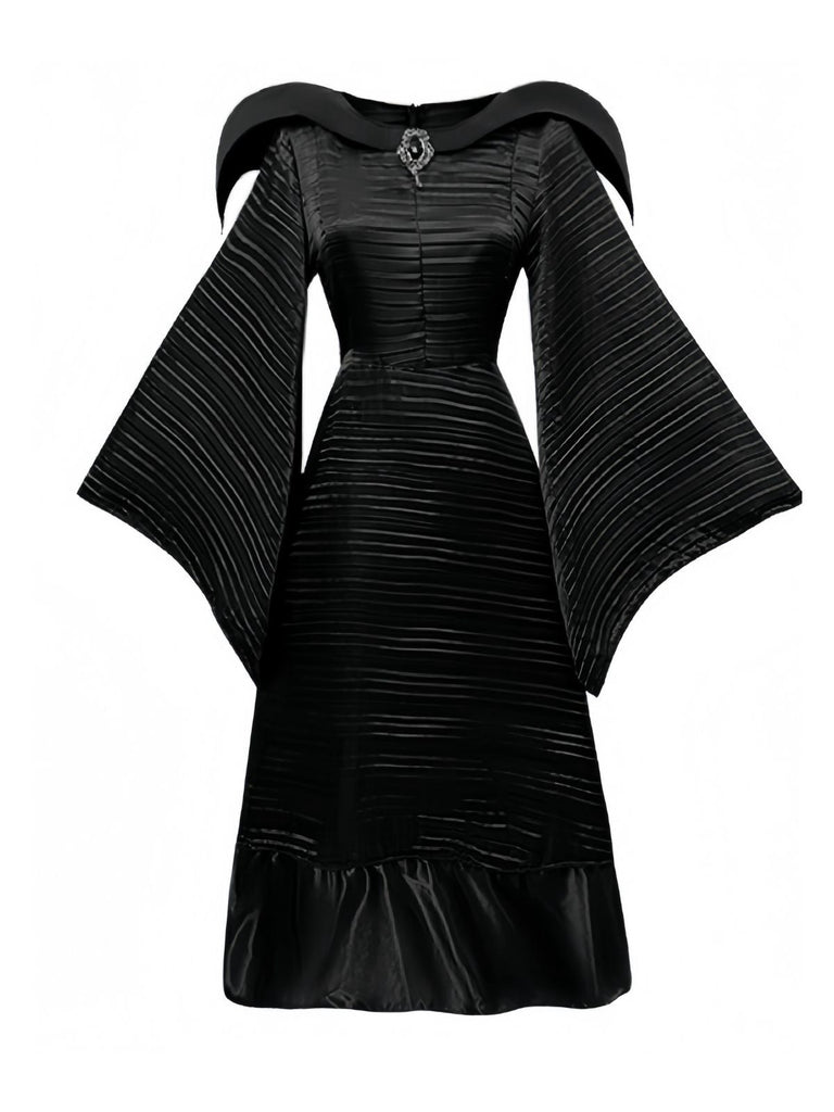 Schwarz 1930er Halloween Maleficent Fledermausärmel Kleid Set