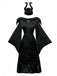 Schwarz 1930er Halloween Maleficent Fledermausärmel Kleid Set