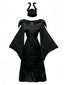 Schwarz 1930er Halloween Maleficent Fledermausärmel Kleid Set