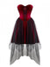 Burgund 1960er Gothic Netz Trägerlos Irregulär Saum Kleid