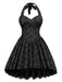 [Vorverkauf] Schwarz 1980er Steampunk Blumen Spitze Halter Kleid