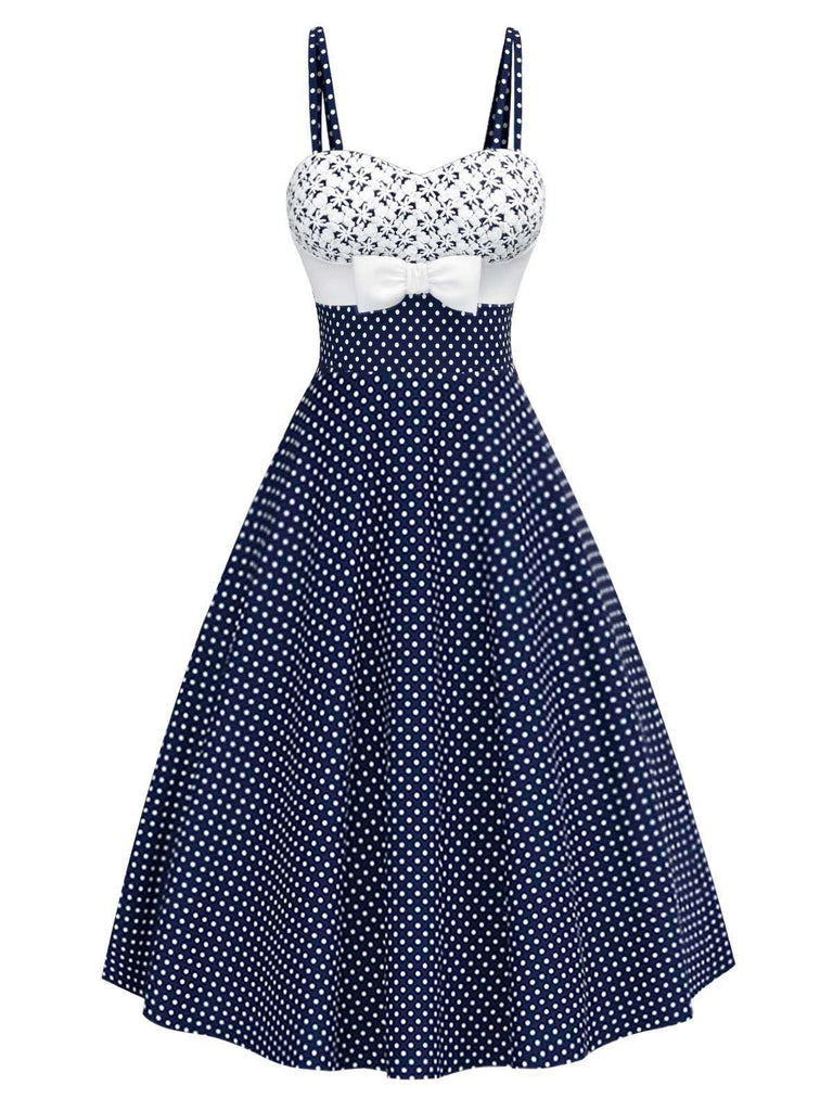 [Vorverkauf] Blau 1950er Besticktes Blumen Tupfen Kleid