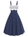 [Vorverkauf] Blau 1950er Besticktes Blumen Tupfen Kleid