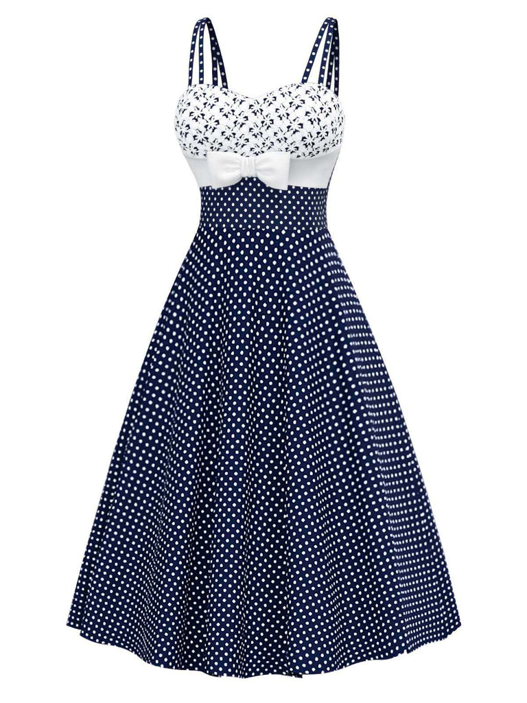 [Vorverkauf] Blau 1950er Besticktes Blumen Tupfen Kleid