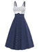 [Vorverkauf] Blau 1950er Besticktes Blumen Tupfen Kleid