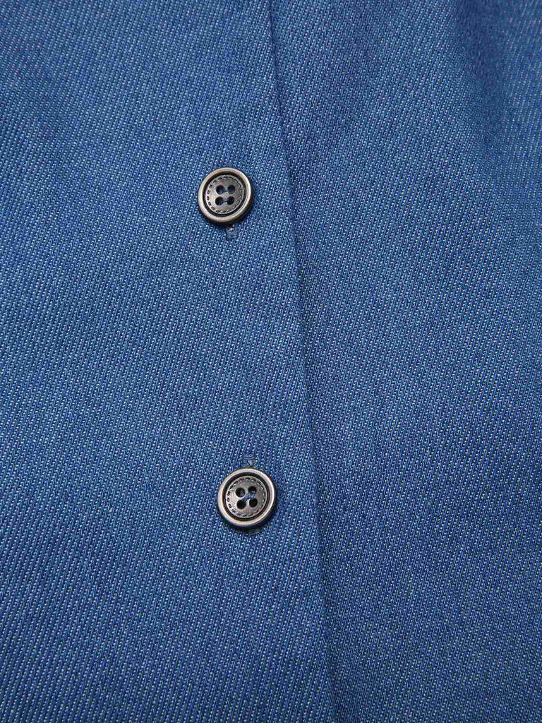 [Vorverkauf] Blau 1970er Solide Denim U-Ausschnitt Ärmellos Taste Weste